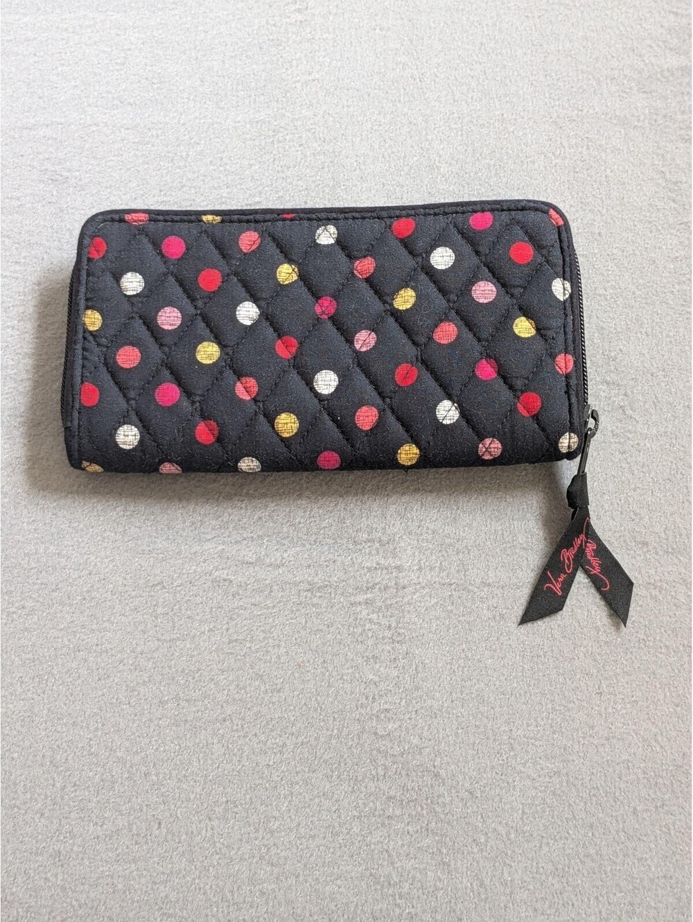 Vera Bradley Wallet Womens One Size Black Polka Dot Quilted Zip Around Cotton